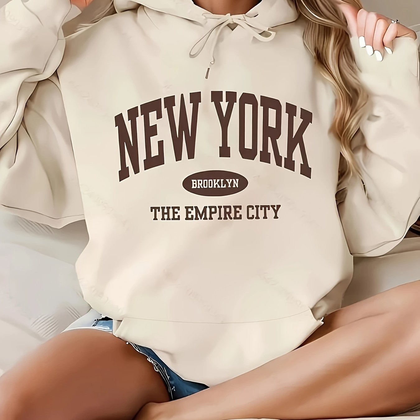 Letter Print Hoodie, Drawstring Casual Hooded Sweatshirt For Winter & Fall, Women's Clothing