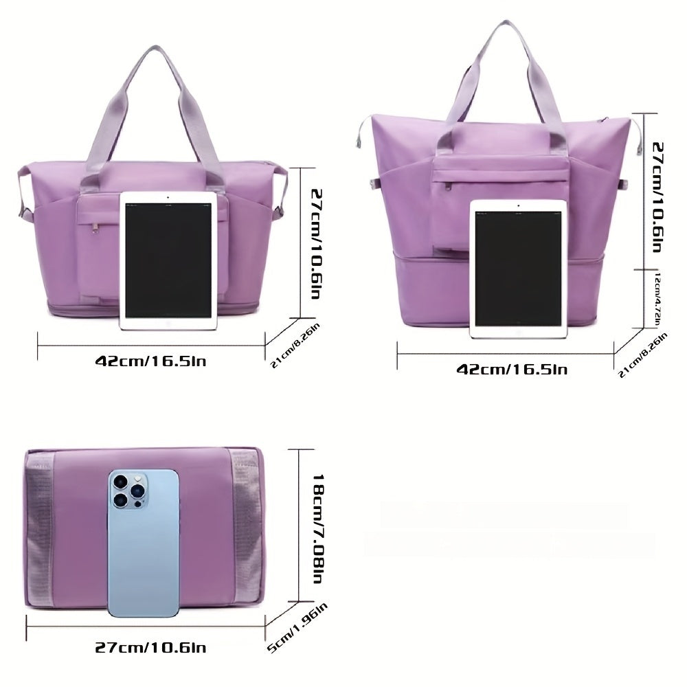 [Durable Travel Duffel] Durable Oxford Fabric Large-Capacity Foldable Travel Duffel Bag - Multi-Functional Outdoor Sports and Fitness Handbag with Dry/Wet Separation - Available in Gray/Purple/Blue/Black, Perfect for Gym, Weekend Getaways, and Travel Orga