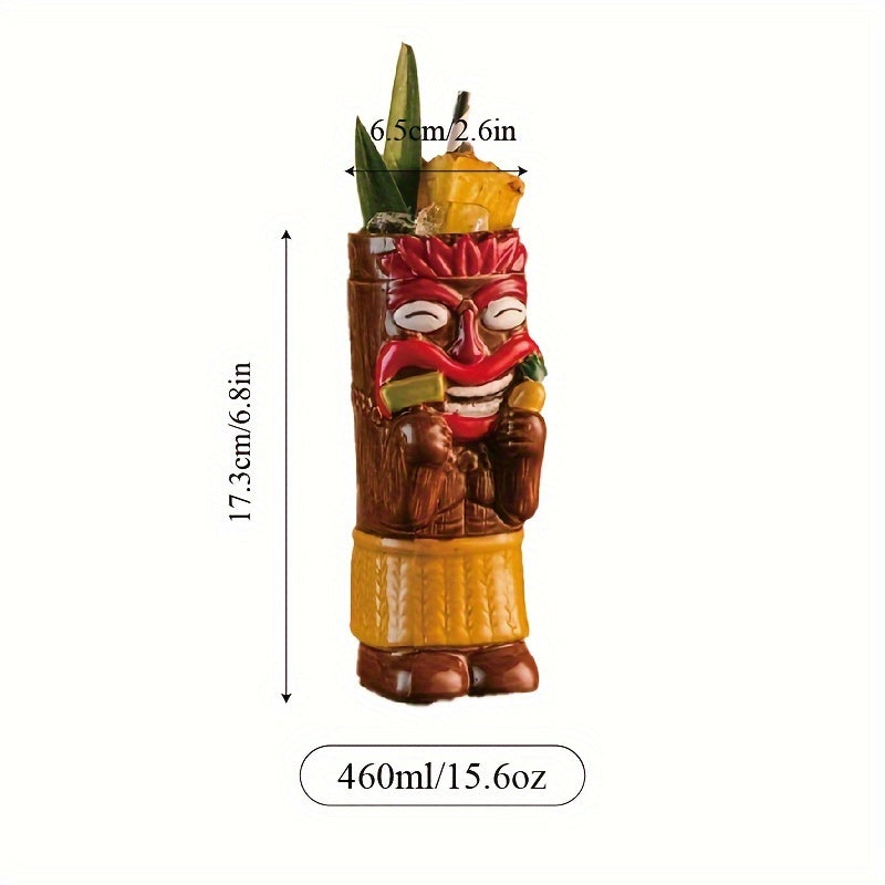 [1pc Ceramic Tiki Mug] 1pc Hawaiian Ceramic Tiki Cocktail Mug | For Bar, Pub, Club, Restaurant, Home Use, Drinkware