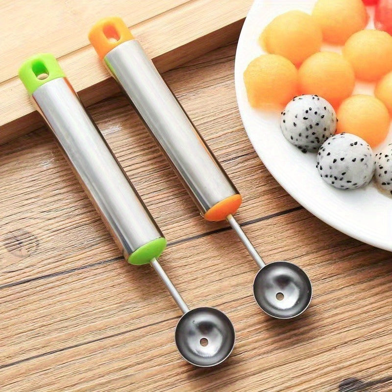 1pc Stainless Steel Watermelon Scoop - Multi-Purpose Fruit Cutter with Long Handle, Ice Cream Scoop, Baking Utensil, Decorative Food Scoop for Kitchen Tools