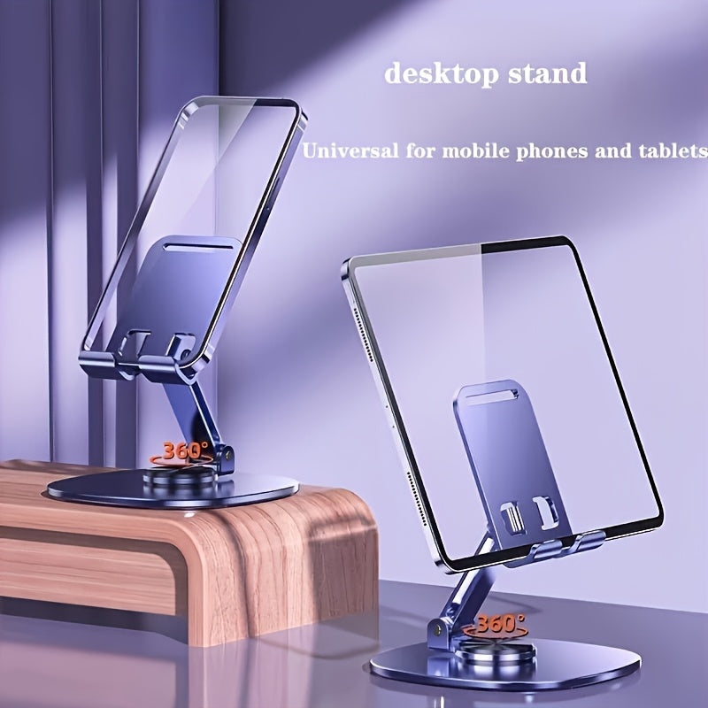 Aluminum Alloy Phone Stand - Waterproof, 360° Rotating Desk Mount with 2-Stage Adjustable & Foldable Design for Office and Bedstand Use