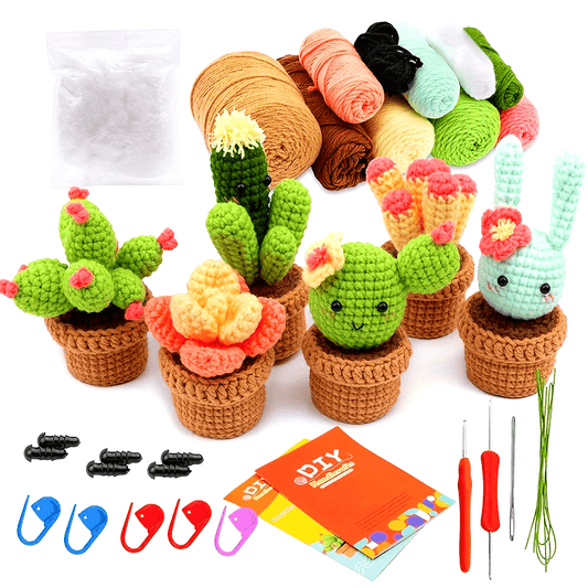 [Crochet Starter Kit] 6pcs Mixed Crochet Starter Kit - Crochet Kit for Beginners with Crochet Hooks, Yarn, Polyester Fiber, Stitch Markers, Plastic Eyes and Instructions