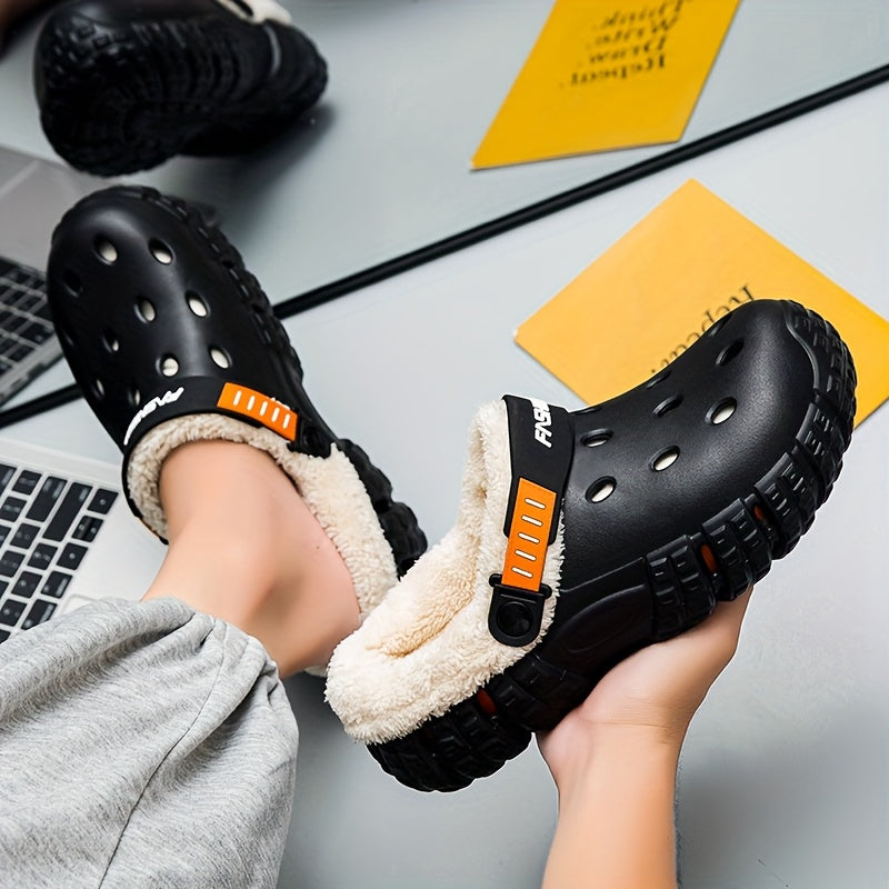 Unisex Winter Fleece-Lined Slip-On Clogs with Removable Plush Inner Lining, Non-Slip EVA Sole & Thick Insulation for Snow & Cold Weather - Beige Casual Shoes for Men and Women, Winter Shoes, Outdoor Footwear, Unique Tread Pattern, Durable Grip Footwear