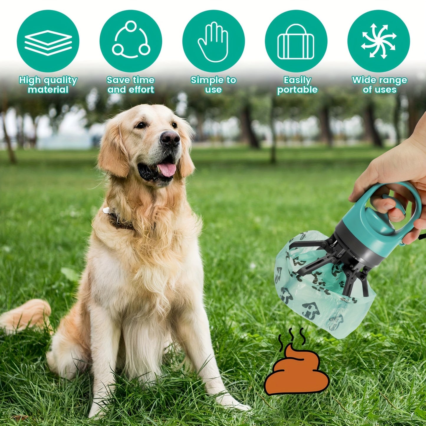 [Portable Poop Scooper with Bags] Teal Claw Design Portable Dog Poop Scooper with Bag Dispenser - Durable Plastic, Includes Leak-Proof Bags, Ideal for Outdoor Use