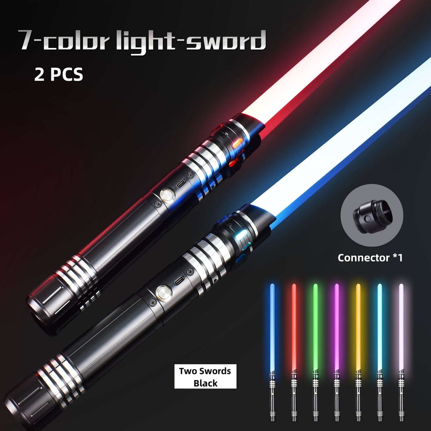 Upgraded Version of 7 Colors Metal Handle Light Sword, Rechargeable Battery, 2-In-1 with 3 Sound Effects, Cosuly Character Performance Props Suitable for Christmas And Halloween 1/2 Pack