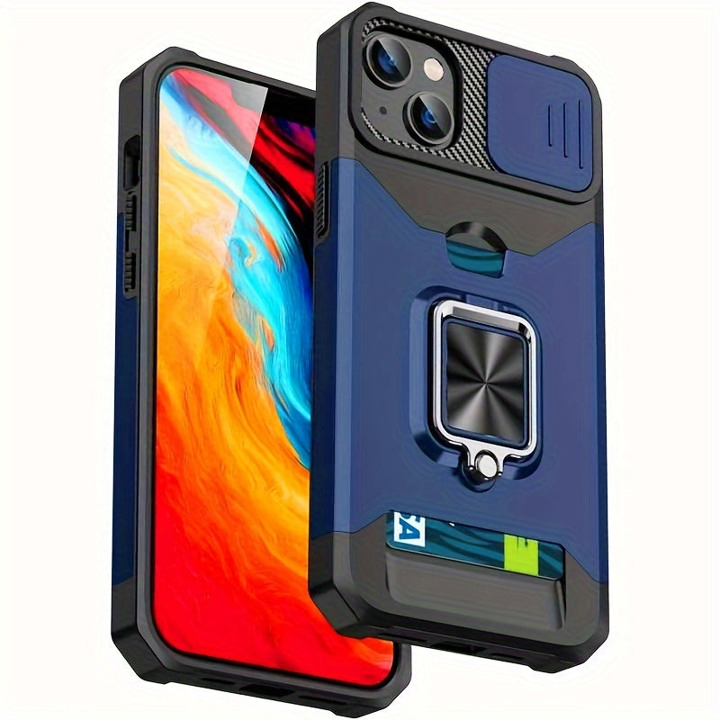 [1pc Heavy-Duty Phone Case] Heavy-Duty Shockproof Phone Case with a Metal Stand And Card Slot, Compatible with Iphone 16 Pro Max, 15 Pro Max, 14 Pro Max, And 13 Pro Max.