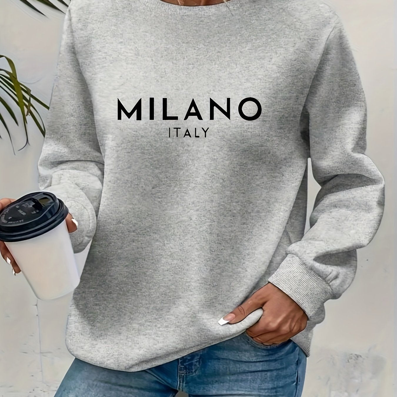 Milano Chic Print Pullover Sweatshirt - Fashion Sweatshirts for Women - Soft, Casual, Long Sleeve, Crew Neck, Fall and Winter Essential, Comfortable Women's Clothing