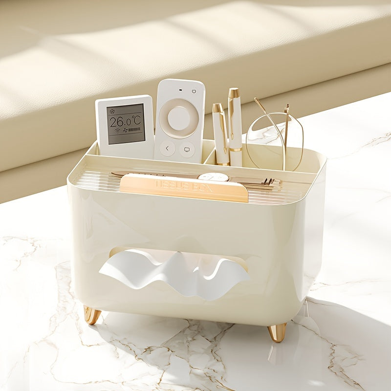 1pc, Multifunctional Desk Organizer, Tissue Box, Remote Control And Miscellaneous Storage Box, Plastic Desktop Tissue Holder