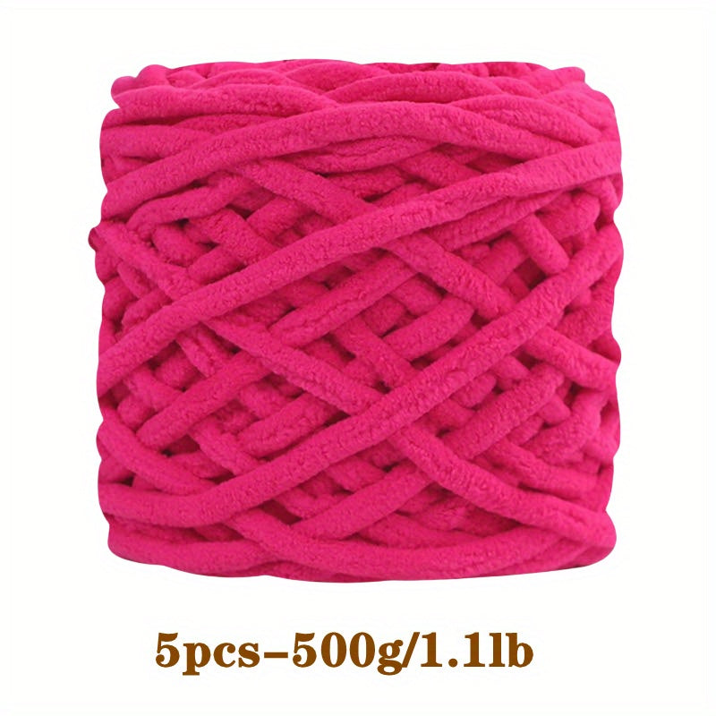 5pcs Ultra-Soft Chunky Chenille Yarn - Perfect for DIY Knitting & Crochet Projects, Scarves, Hats, Blankets | Available in Multiple Colors