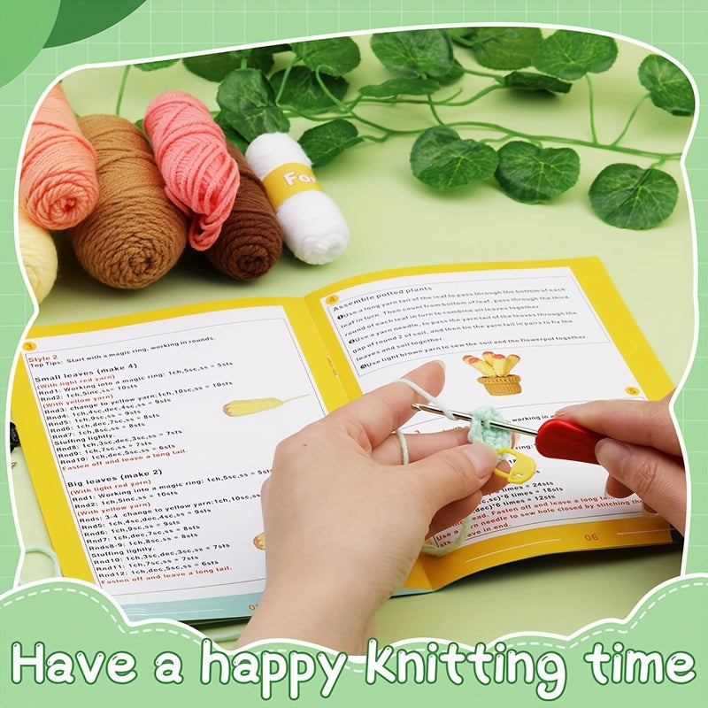 [Crochet Starter Kit] 6pcs Mixed Crochet Starter Kit - Crochet Kit for Beginners with Crochet Hooks, Yarn, Polyester Fiber, Stitch Markers, Plastic Eyes and Instructions