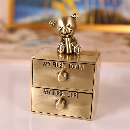 A Mini Golden Tooth Box For Advanced Birth Hair Box Creative European Doll Teeth Birth Hair Collection Box The First Volume Of Hair And The First Tooth Souvenir Box Golden Carved Cute Shaped Silvery Tooth Collection Storage