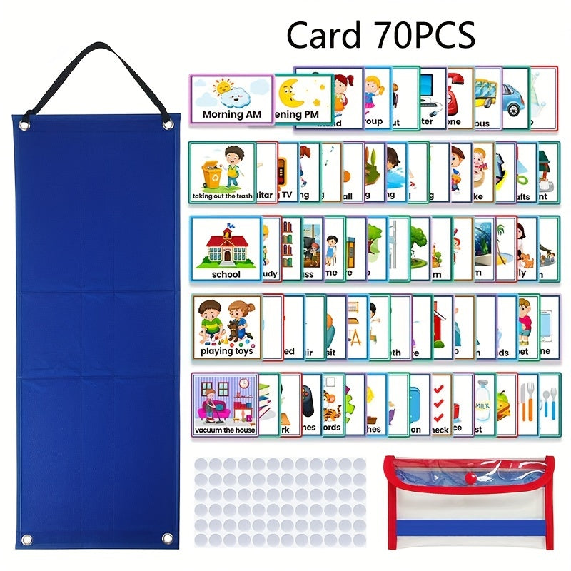 70-Card Visual Daily Schedule Board - Autism Learning Materials for Home School, Morning Bedtime Routine Chart, Chore Chart, and Responsibility Tracker with Communication Cards - Non-Electronic, Uncharged, and Easy-to-Use Educational Tool