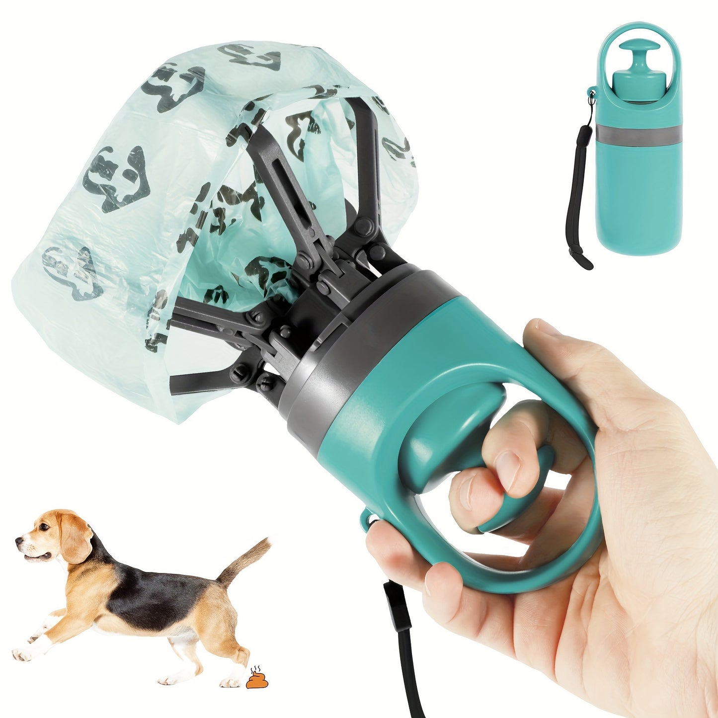 [Portable Poop Scooper with Bags] Teal Claw Design Portable Dog Poop Scooper with Bag Dispenser - Durable Plastic, Includes Leak-Proof Bags, Ideal for Outdoor Use