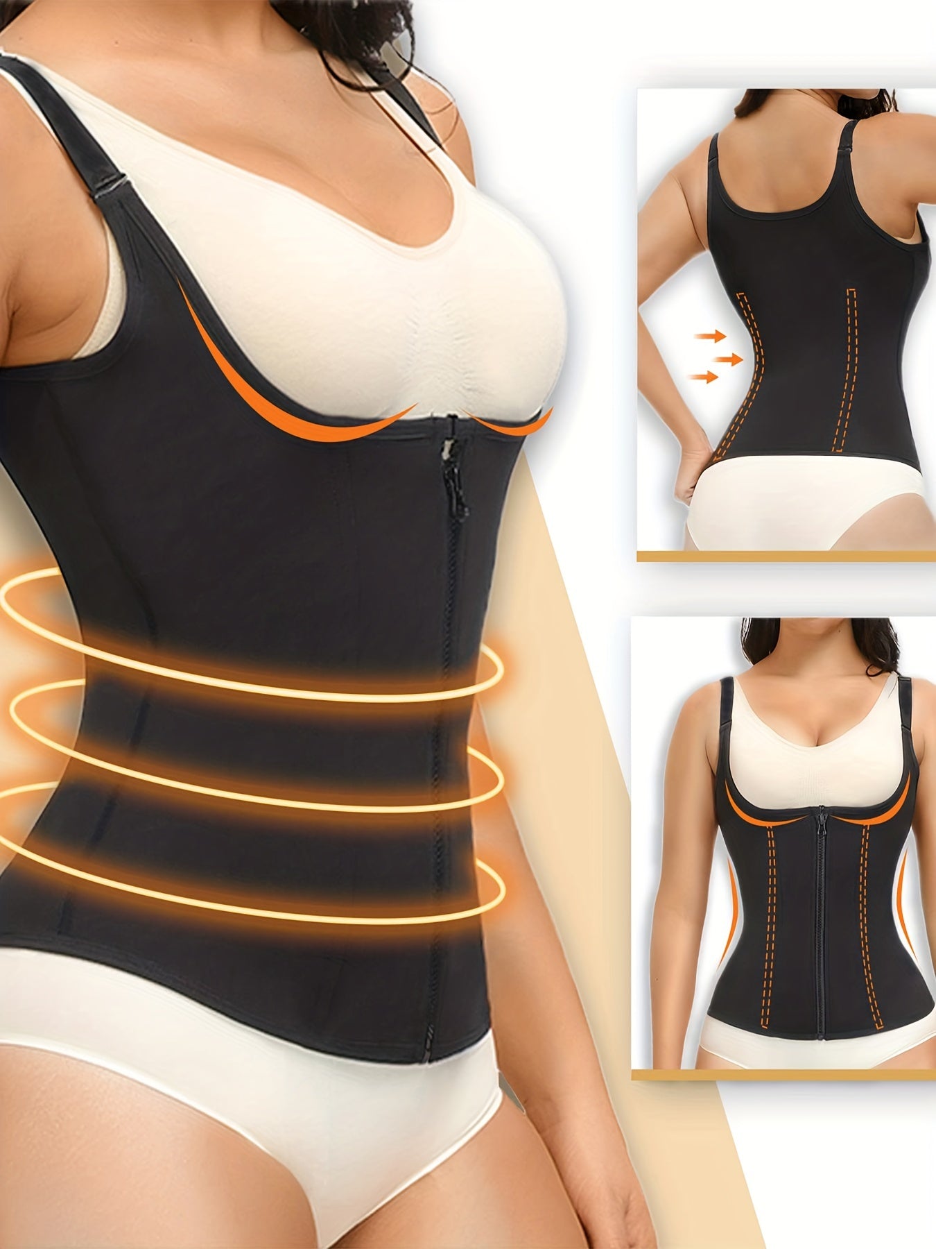 Women's 2-in-1 Zippered Waist Trainer and Body Shaper - Neoprene Tummy Control Corset with Adjustable Straps for Workouts, Slimming Support, and Posture Alignment, Weight Loss Aid | Sporty Design | Polyester Fiber Construction, Gym Accessories