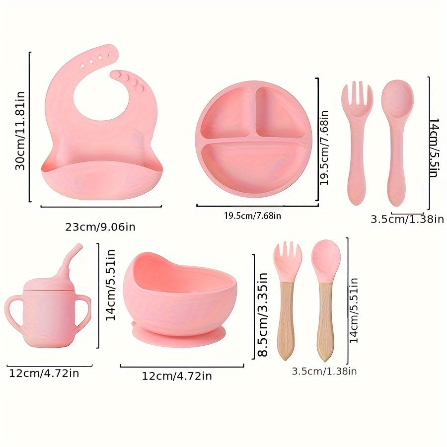 WHZWYK Silicone Baby Feeding Set - Microwave & Oven Safe - For 0-3 Years - Includes Suction Plate, Soft Bowl, Spoons, Forks, Adjustable Bib, Snack Cup - Self-Feeding Supplies