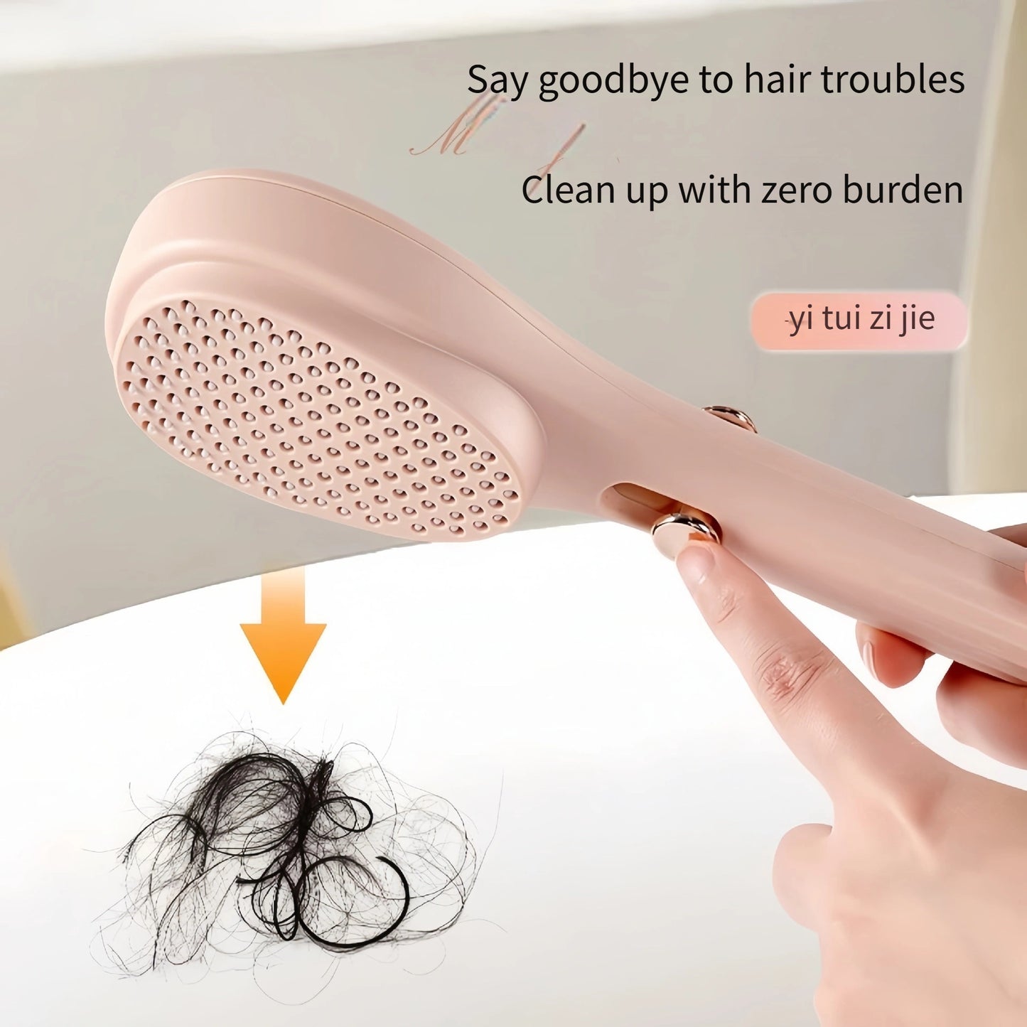 Telescopic Massage Comb for Hair & Scalp - Portable Foldable Hairbrush with Rubber Bristles & ABS Handle - Travel-Friendly Scalp Massager for Men & Women - Soft Pink & White Design, Hair Massager