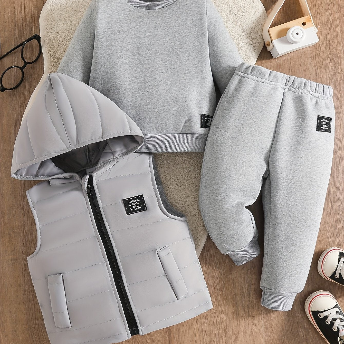 Baby Sports Leisure Outfit with a Hooded Vest, a Three-Piece Set for Kids for Autumn And Winter, for Outdoor