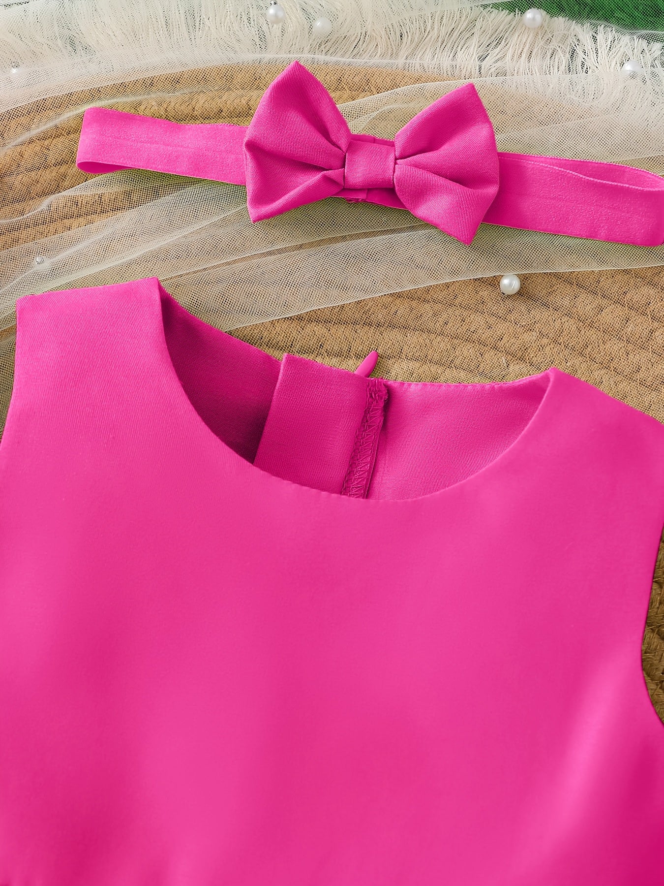 [Cute Fairy Dress] Summer Cute Green Fairy Princess Petal Dress Set for Baby Girl | Sleeveless Top with Ruffled Skirt, Matching Headband & Hair Accessories, Soft Non-Stretch Fabric