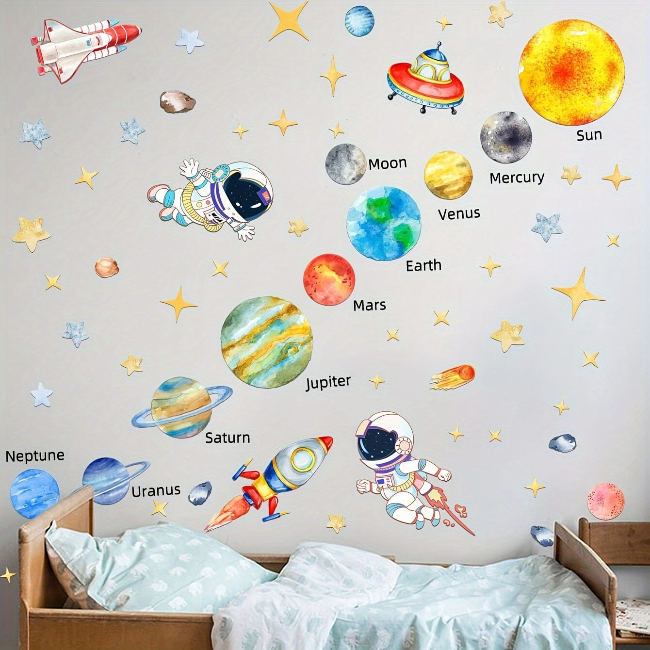 Nine Planets in the Solar System Wall Stickers for Bedroom and Living Room Decoration Space Astronaut Stickers