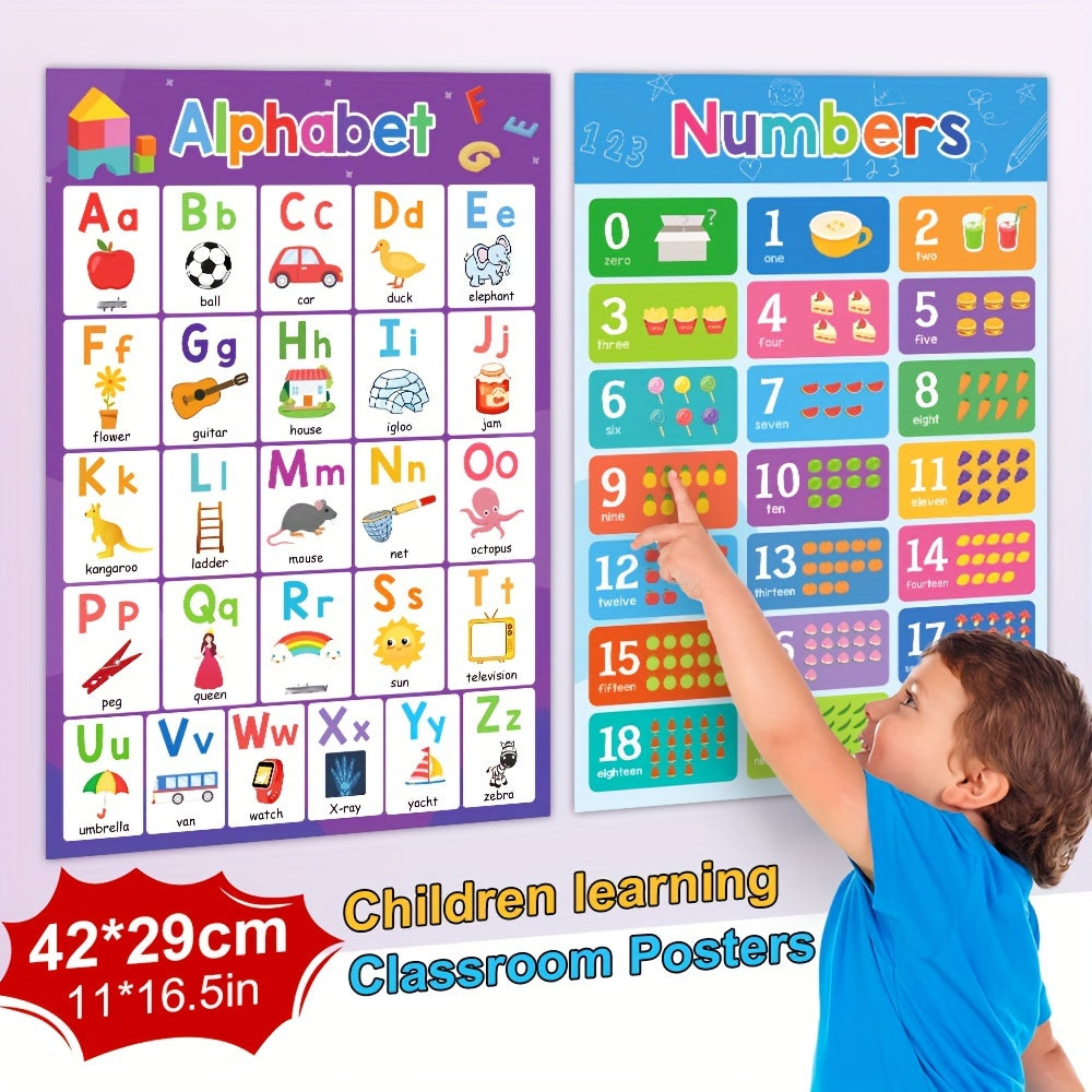 [Educational | Learning] 2-Pack Educational Learning Posters | ABC Alphabet & Numbers 1-20 Charts, Learning Aids, Homeschool Teaching Tools | Major Material Paper
