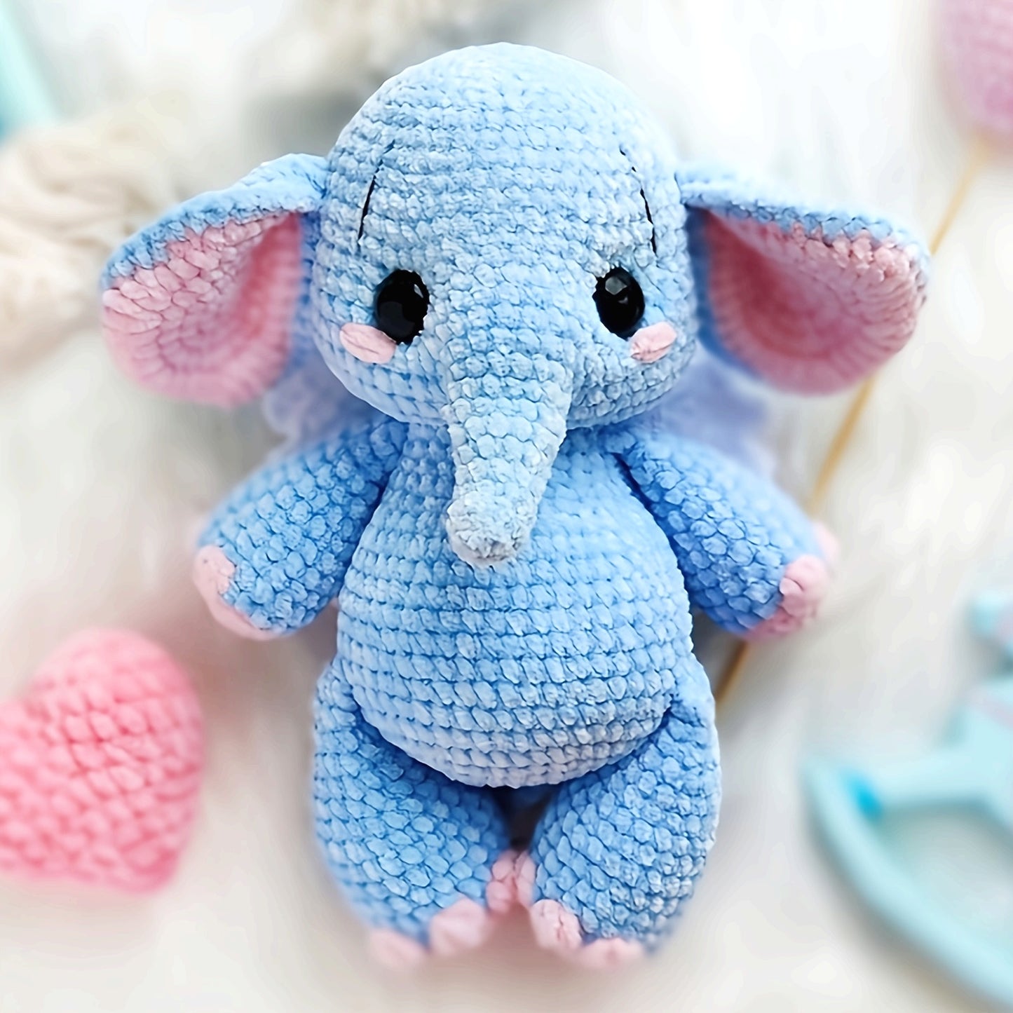 Adorable Blue & Pink Crochet Elephant Kit - DIY Craft for Home Decor, Accessories | Easy-to-Use, Perfect Gift for Birthdays, 1pc