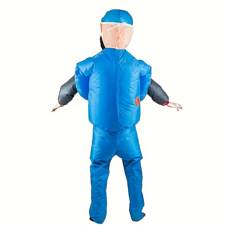 Spooky Halloween Inflatable Doctor Costume - Bloody Half-Body, USB Powered, Polyester Material, Scary Party Suit with Mask