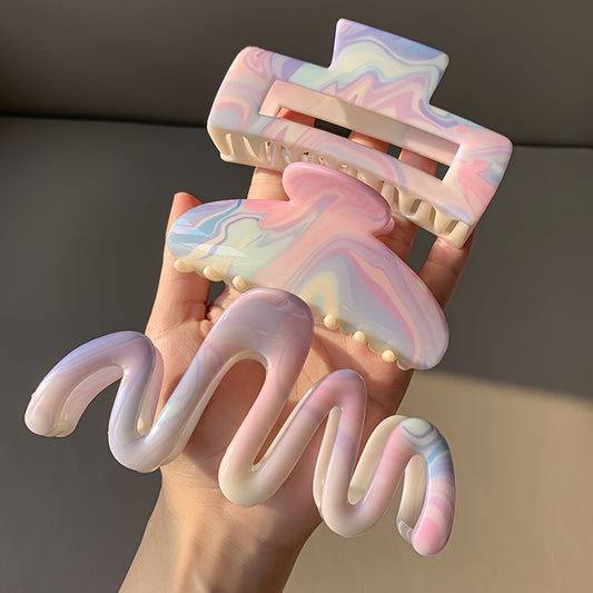 1/2/3pcs Candy-Colored Claw Clips for Thick Hair - Y2K Elegant Minimalist Marbled Pastel Hair Clips with Accents, Large Hair Accessories for Women, Summer Beach &, Valentine’s Day Gift, Cute Hair Clips, Playful Design