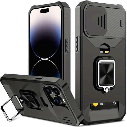 [1pc Heavy-Duty Phone Case] Heavy-Duty Shockproof Phone Case with a Metal Stand And Card Slot, Compatible with Iphone 16 Pro Max, 15 Pro Max, 14 Pro Max, And 13 Pro Max.