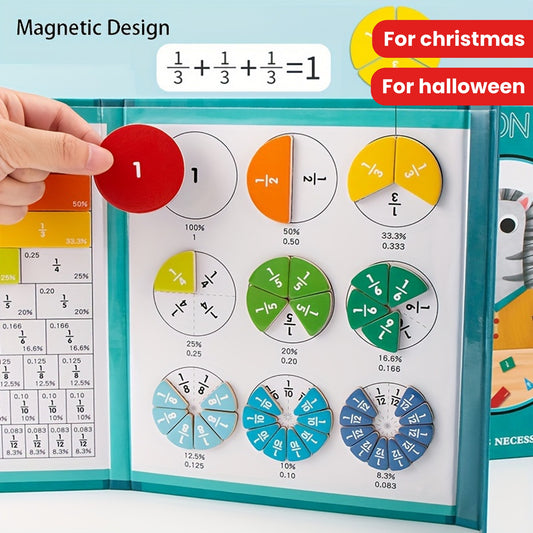 Children Magnetic Fraction Learning Math Toys Wooden Fraction Book Set Teaching Aids Arithmetic Learning Educational Toys Christmas Halloween Gift