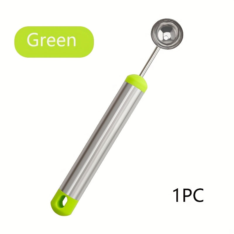 1pc Stainless Steel Watermelon Scoop - Multi-Purpose Fruit Cutter with Long Handle, Ice Cream Scoop, Baking Utensil, Decorative Food Scoop for Kitchen Tools
