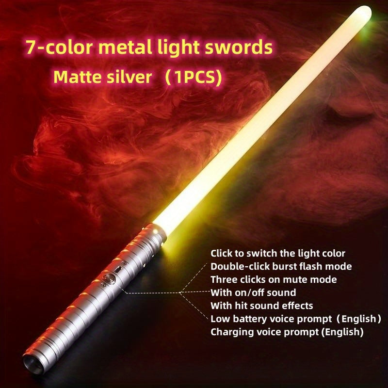 Upgraded Version of 7 Colors Metal Handle Light Sword, Rechargeable Battery, 2-In-1 with 3 Sound Effects, Cosuly Character Performance Props Suitable for Christmas And Halloween 1/2 Pack