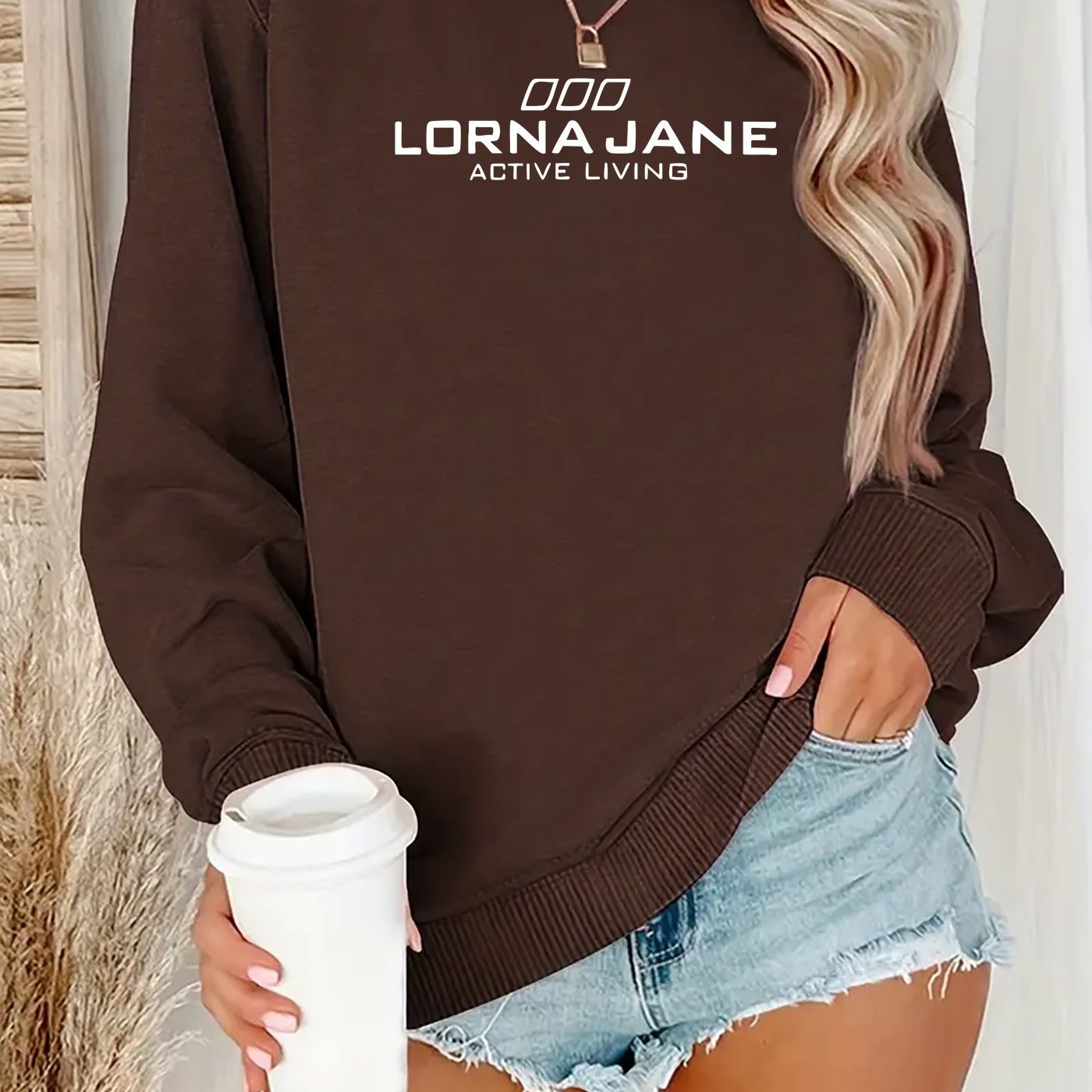 Women'S Green "Lorna Jane Living" Graphic Sweatshirt - Casual Long Sleeve Crewneck, Machine Washable Polyester, Perfect for Fall/Winter, Ladies Sweaters
