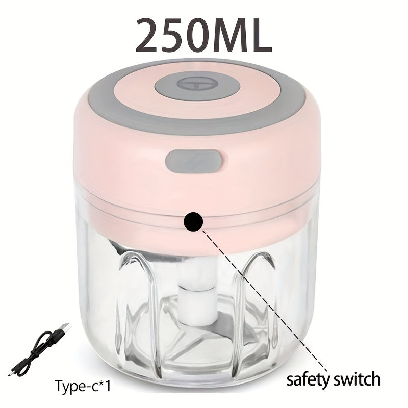 USB Rechargeable 250ml Cordless Electric Blender - 30W High-Powered Multifunctional Food Processor, Quickly Blends/Chops Meat/Garlic/Vegetables/Baby Food, Food-Grade Cup, Child Lock Safety, Ideal for Kitchen & Camping