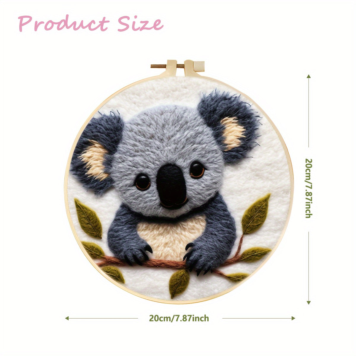 20Cm/7.87In Felt Koala Needle Felting Kit: DIY Fleece Felt Art with Hoop, Needles, Cloth, and Instruction Manual for Beginners and Home Decor