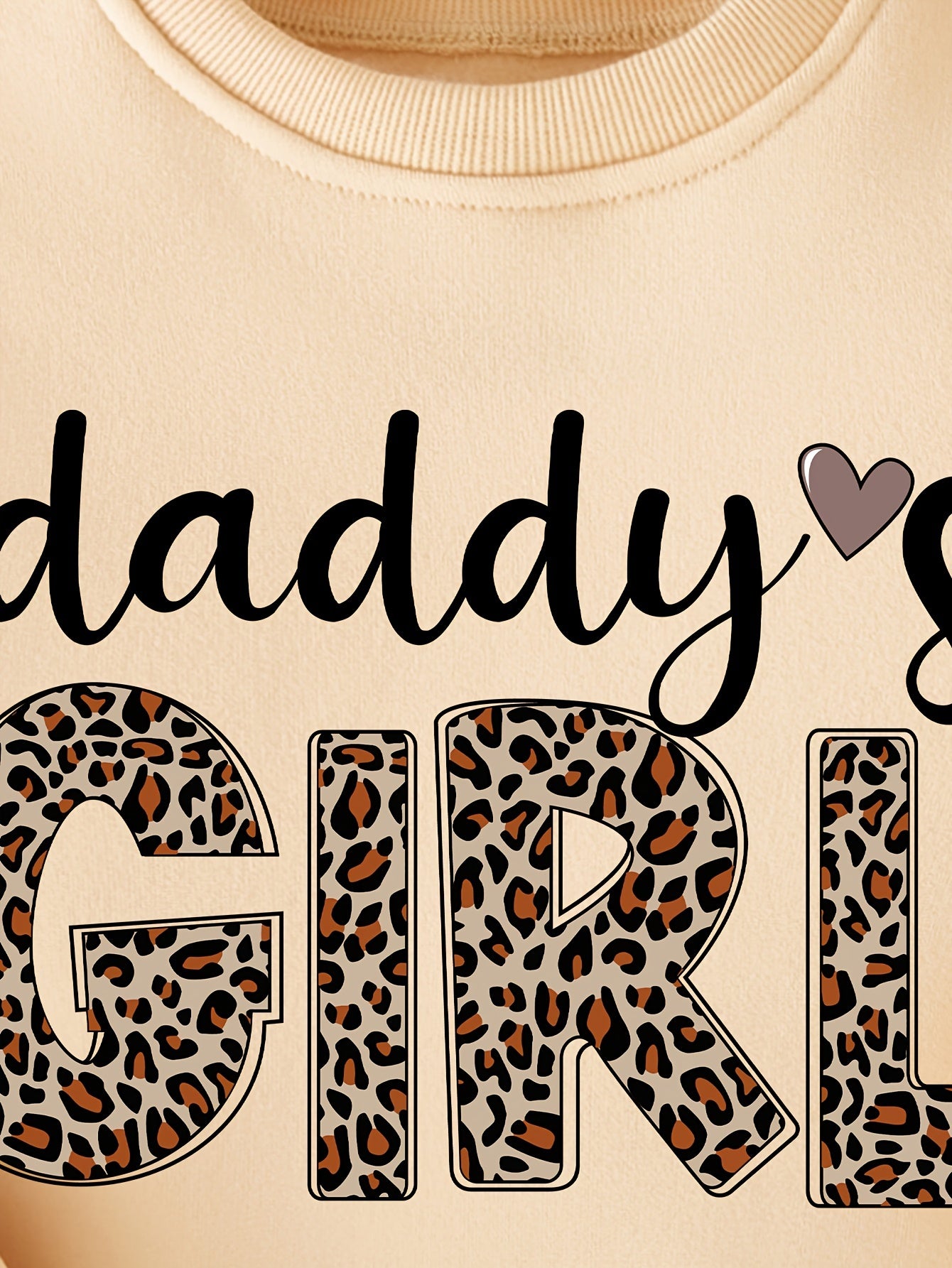 1pc Chicfull Daddy'S Girl Leopard Print Lettering Sweatshirt for Girls, Casual Style, Round Neck, Polyester, Knitted, Regular Fit, Warm and Stretchy - All Seasons, Thick