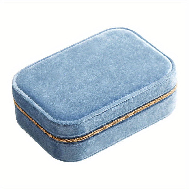 1pc Glam Style 3-Layer Velvet Jewelry Box with Zipper Closure - Multipurpose Rectangular Organizer with Necklace Hooks for Earrings, Necklaces, Rings, Watches, Hair Accessories - Ideal for Travel & Home Storage - Perfect for Christmas, New Year, Valentine