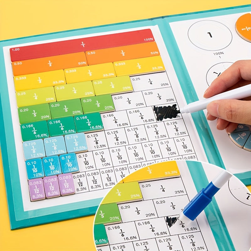 Interactive STEM Learning Aid - Magnetic Fraction Tiles Division Board - Educational Math Counting Game for Youngsters