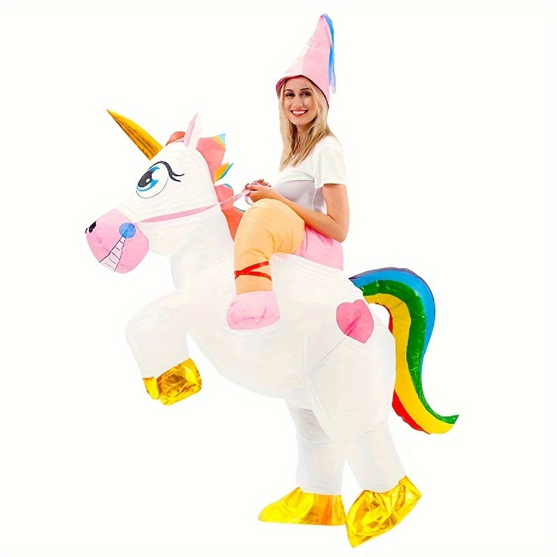 TCFV SOIL Unicorn with Pink Hat & Rainbow Tail - Cute Cartoon Unicorn Riding Outfit for Parties, Photo Booths, Halloween, Birthdays, Unicorn, Photo Booth Attire, Whimsical Design, Durable, Without Battery