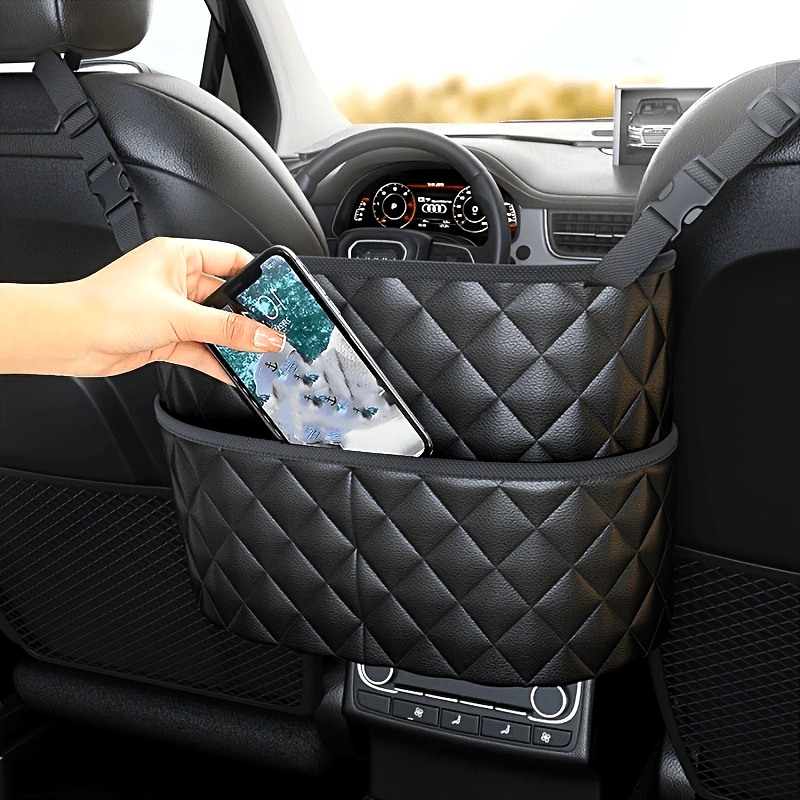 Spacious Luxury Faux Leather Car Seat Organizer - Hanging Mount Back Seat Storage with Multiple Compartments - Ideal for Family Cars, Travel & Daily Use