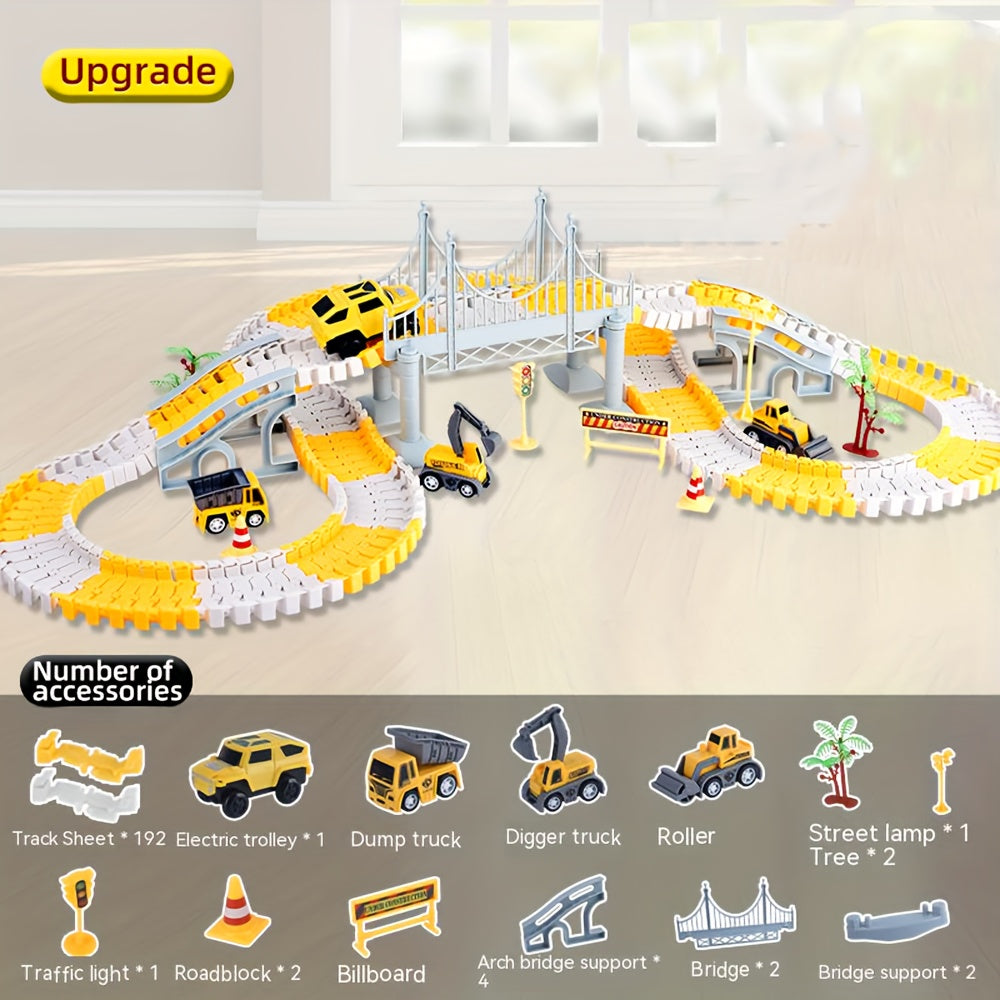 [STEM DIY Train Set] STEM Educational Battery-Powered DIY Construction Vehicle Train Set | Plastic Building Kit with Electric Track | for Ages 3-6, Ideal Christmas and Thanksgiving Gifts