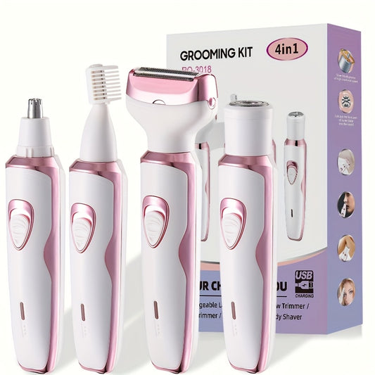 Electric Razor for Women, 4-in-1 Rechargeable grooming kit, Lady Electric Shaver for Face, Nose, Legs And Underarm, Bikini Trimmer for Women Painless, Hair Razor Rechargeable & Portable